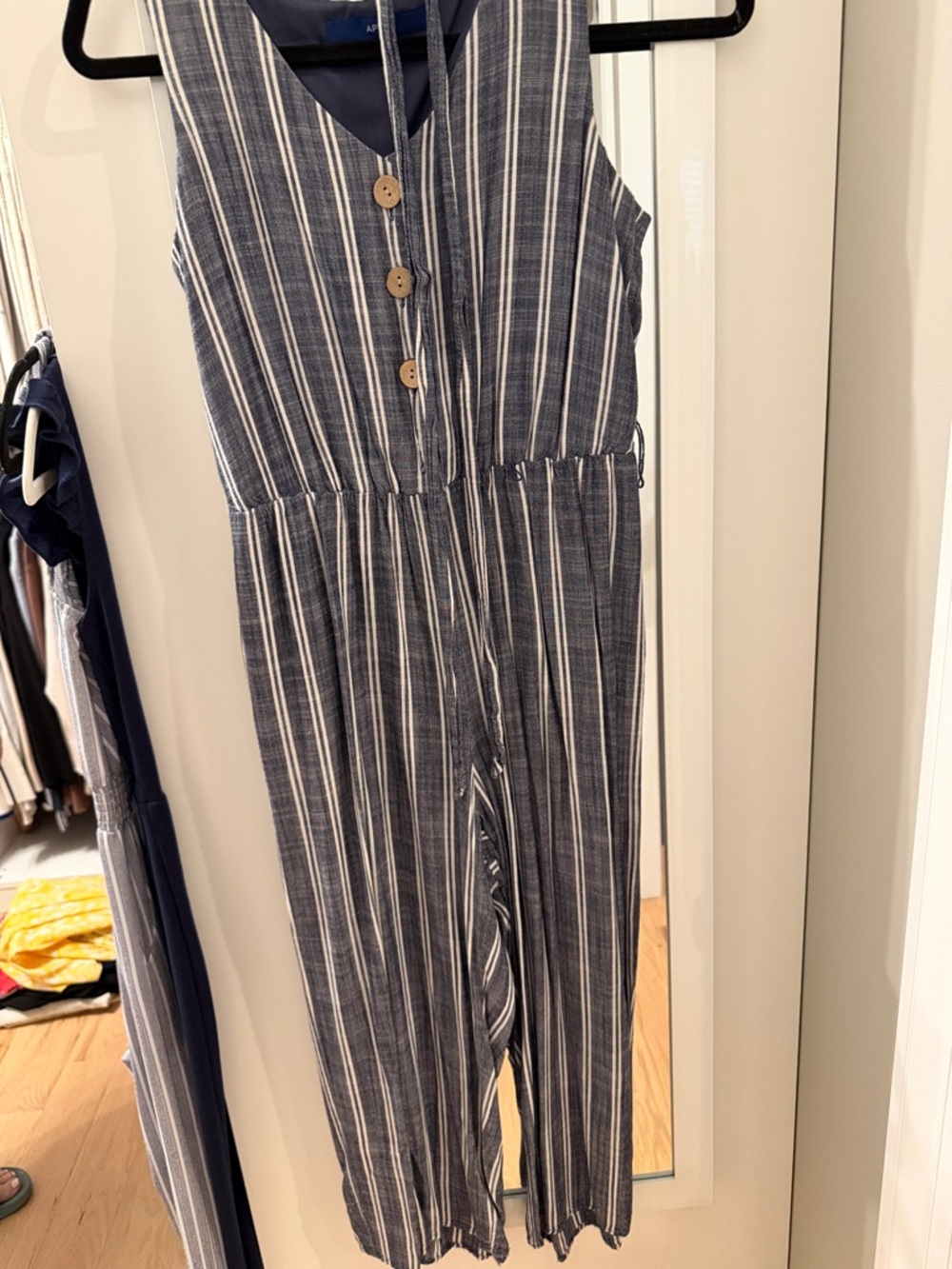 Apt. 9 Navy and White Striped Sleeveless Jumpsuit